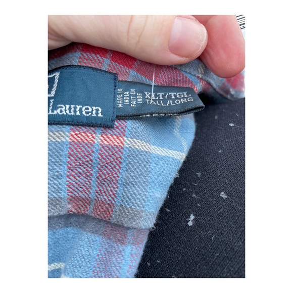 SOLD Polo Ralph Lauren Flannel Plaid Button Up Shirt XLT 100% Cotton Blue Red - Picture 6 of 8